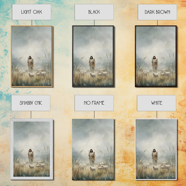 Gentle Shepherd Light – Framed Canvas Print – Jesus Painting – Christian Art Print – Christian Decor – Christian Wall Art – Minimalist Chri