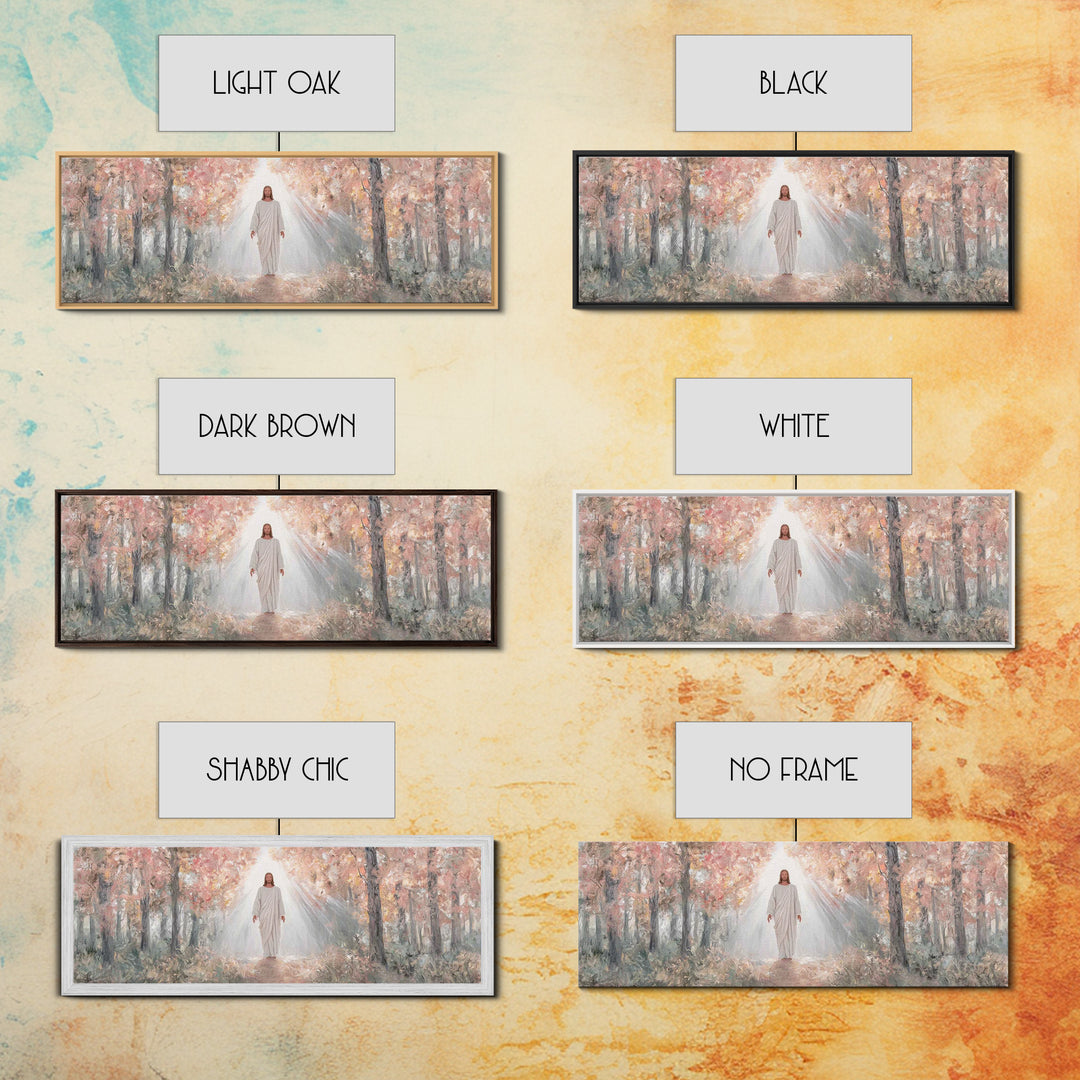 Radiant Savior Path, Framed Canvas Print, Christian Wall Art, Jesus Painting, Panoramic Art, Christmas Wall Art