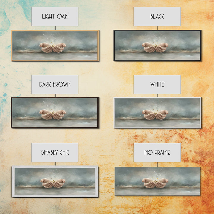 Miracle In His Hands | Framed Canvas Print | Panoramic Wall Art | Christian Art Canvas | Christian Gift | Jesus Painting | Modern Christian