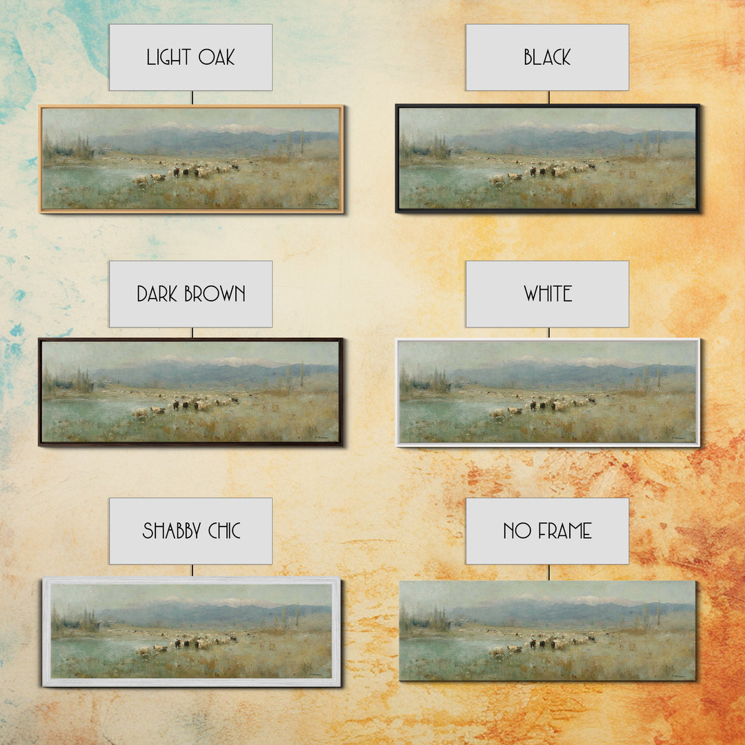 Shepherds At Dawn, Framed Canvas Print, Christian Wall Art, Panoramic Frame, Christian Art Canvas, Subtle Christian Art, Christian Home Dec