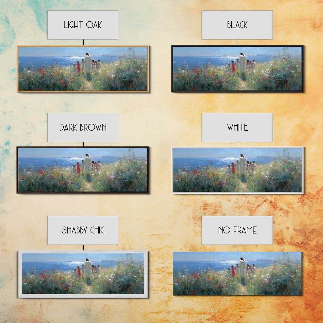 Gentle Dawn Presence | Framed Canvas Print | Christian Wall Art | Panoramic Painting | Christian Art Print | Jesus Painting
