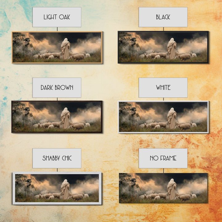 Shepherd’s Calm Dawn – Framed Canvas Print – Panoramic Art – Christian Art – Jesus Painting – Christmas Wall Art