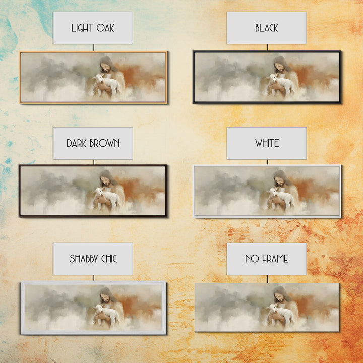 Lamb Of Comfort | Framed Canvas Print | Panoramic Painting | Christian Art Canvas | Jesus Painting | Christian Wall Art | Christian Gift