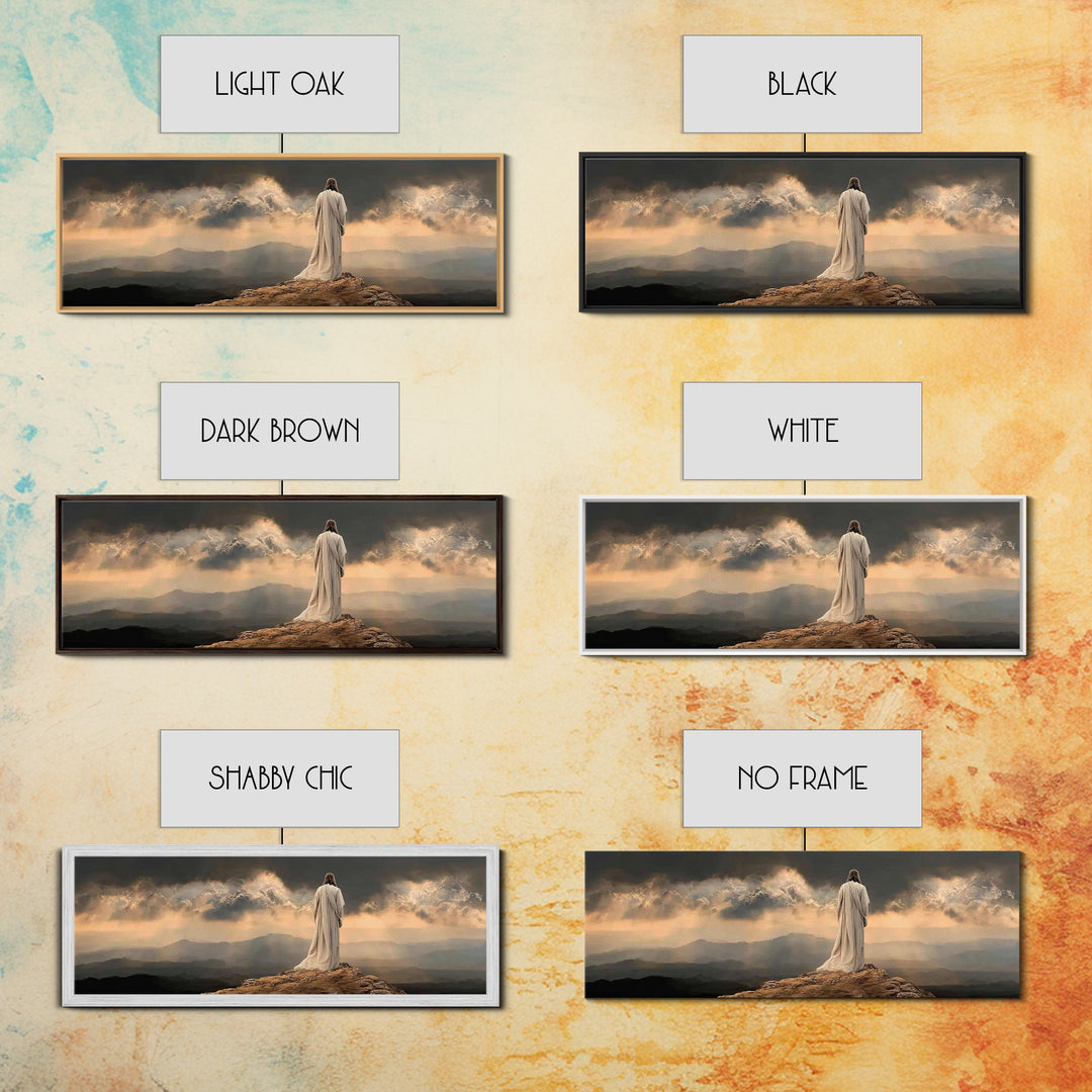 Stormlight Messiah - Framed Canvas Print - Christian Wall Art - Jesus Painting - Panoramic Frame - Christian Art Canvas - Christmas Art Fra