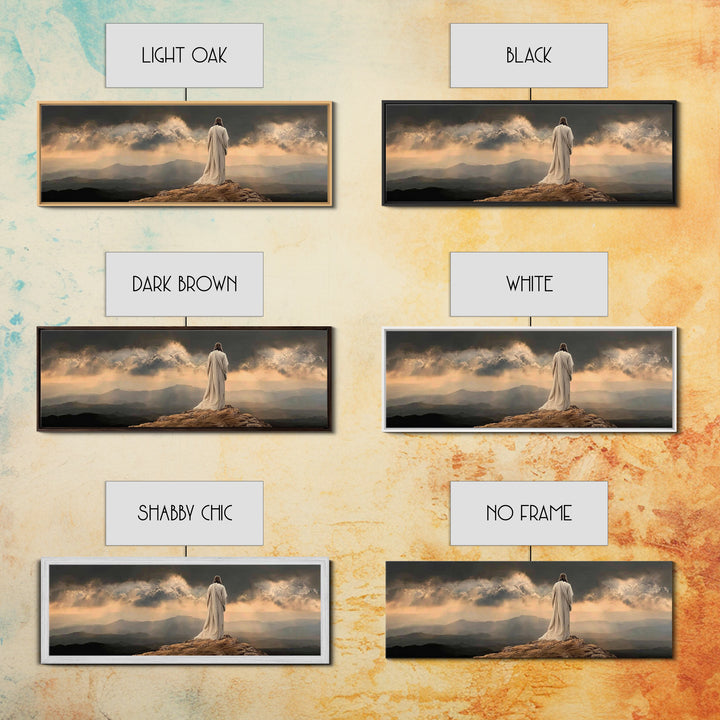 Stormlight Messiah - Framed Canvas Print - Christian Wall Art - Jesus Painting - Panoramic Frame - Christian Art Canvas - Christmas Art Fra