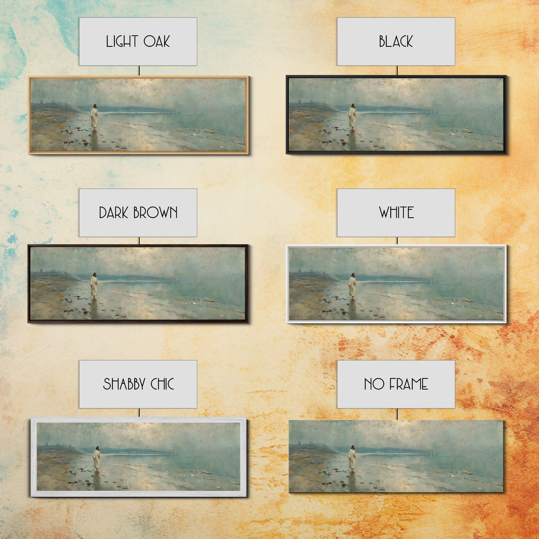 Shoreline Of Mercy, Framed Canvas Print, Christian Wall Art, Jesus Painting, Panoramic Wall Art, Christian Art Canvas, Christmas Art