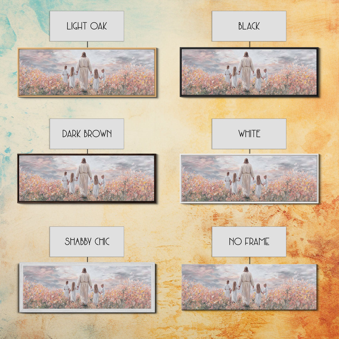 Circle Of Blessings, Framed Canvas Print, Jesus Painting, Christian Wall Art, Panoramic Art, Christian Art Canvas