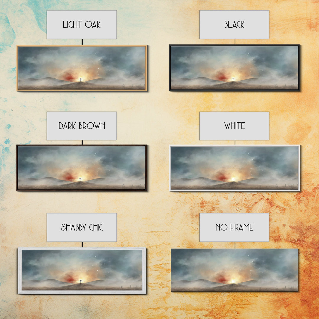 Risen Light Promise, Framed Canvas Print, Panoramic Art, Christian Wall Art, Christian Art Canvas, Blue Christian Art, Christian Art Work,