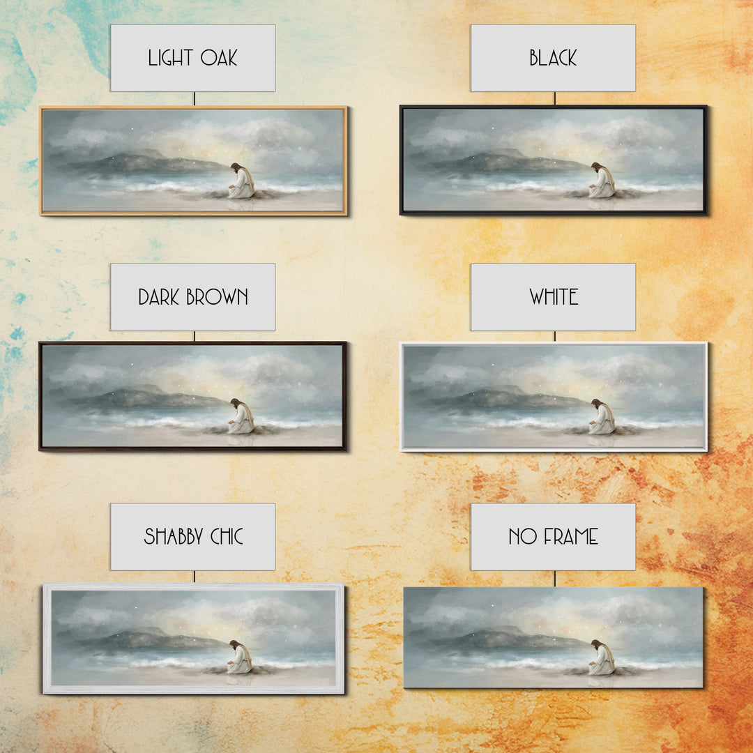 Shoreline Reverence - Framed Canvas Print - Christian Wall Art - Jesus Painting - Panoramic Art - Christian Art Canvas - Christmas Art