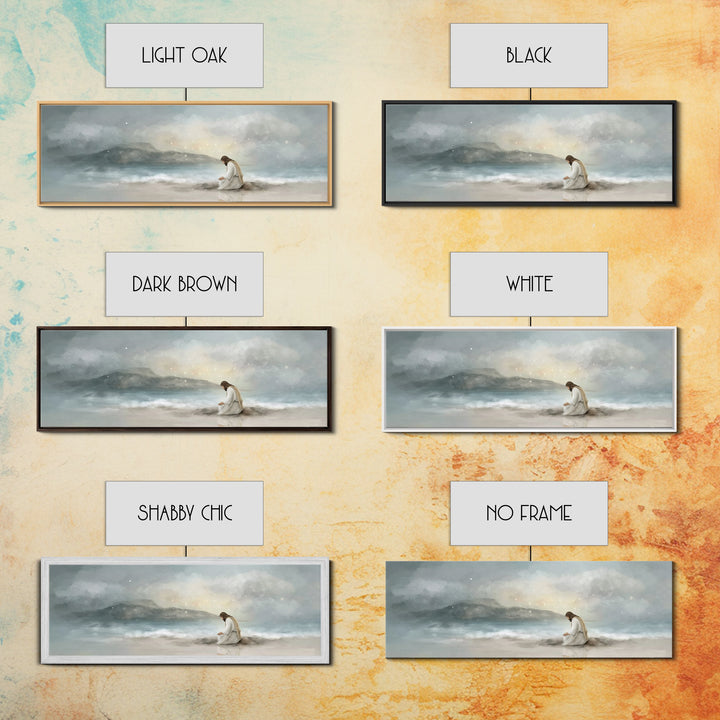 Shoreline Reverence - Framed Canvas Print - Christian Wall Art - Jesus Painting - Panoramic Art - Christian Art Canvas - Christmas Art
