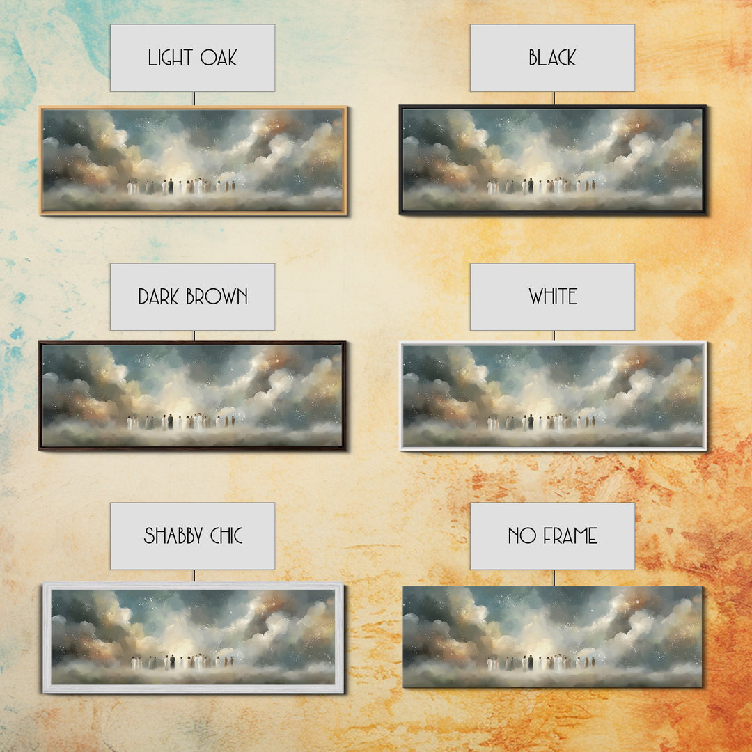 Cloudborne Assembly | Framed Canvas Print | Christian Art Canvas | Christian Wall Art | Panoramic Wall Art | Christian Painting | Christmas