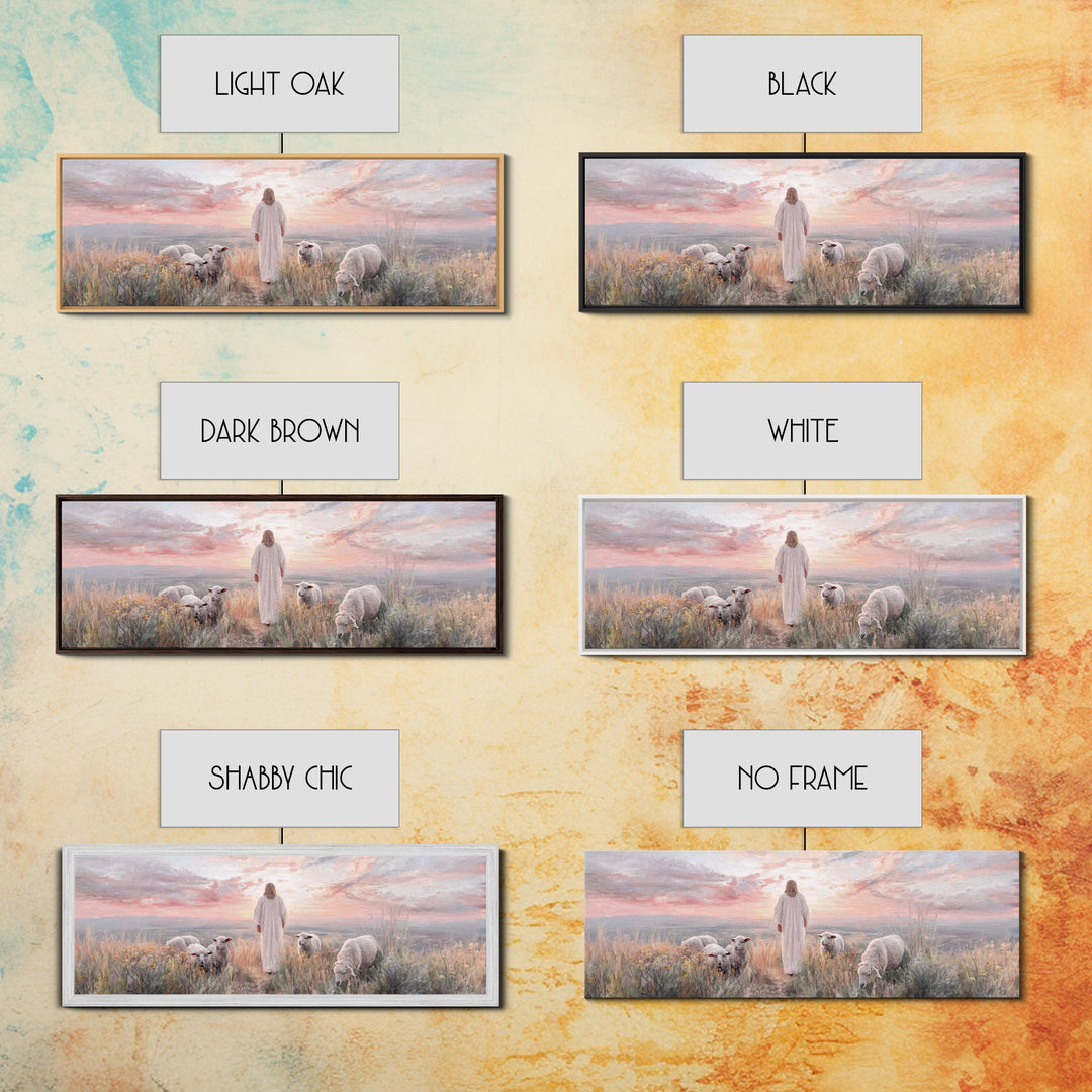 Dawn Among The Flock | Framed Canvas Print | Panoramic Wall Art | Christian Wall Art | Christian Art Canvas | Christian Painting | Jesus Ar
