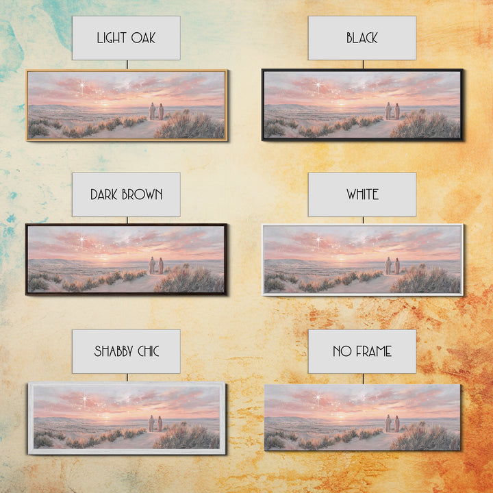 Bethlehem Dawn Glow, Framed Canvas Print, Christian Wall Art, Panoramic Frame, Christian Christmas Art, Jesus Art Print, Christmas Decor