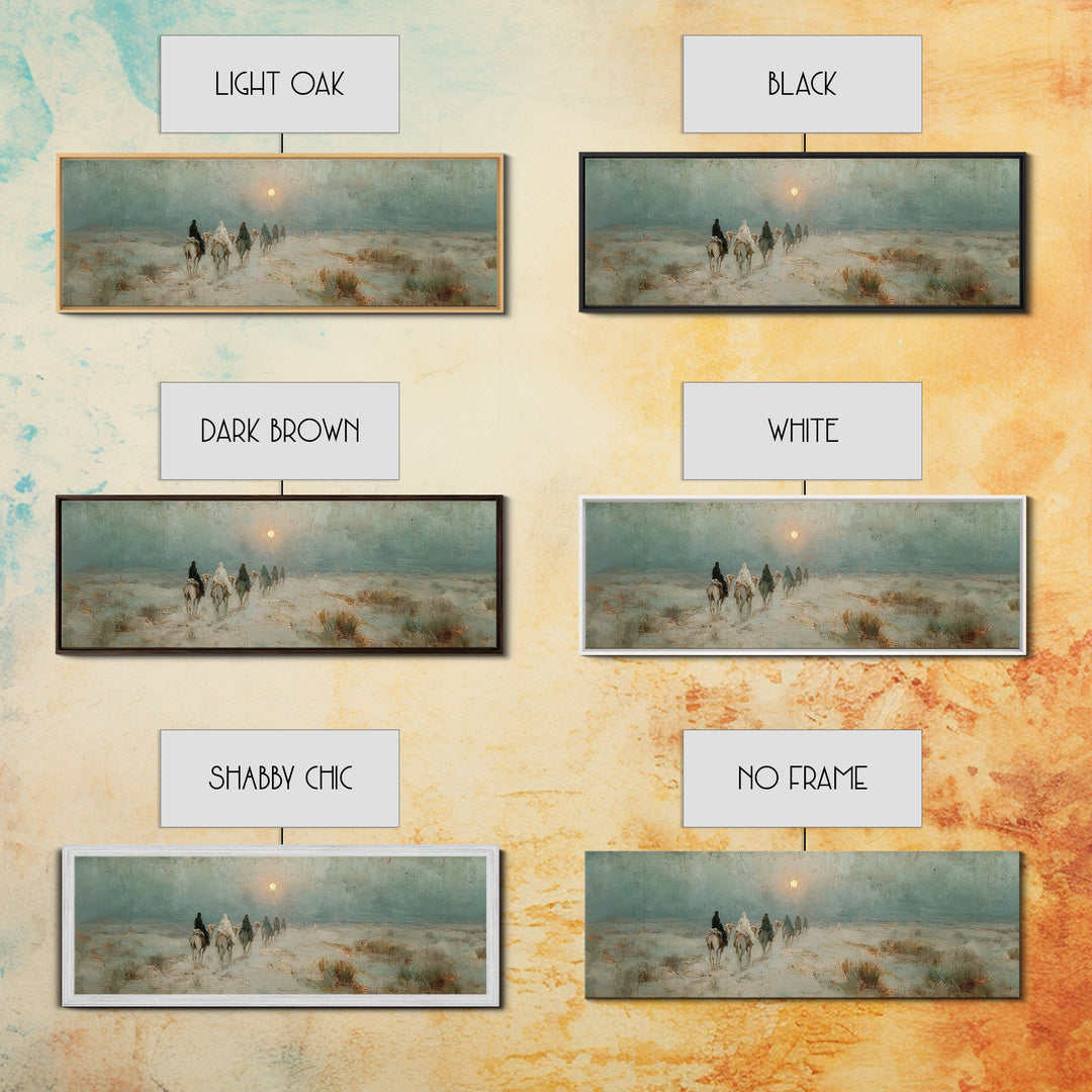 Desert Pilgrims – Framed Canvas Print – Christian Wall Art – Christmas Art – Panoramic Art – Christian Art Canvas – Christian Christmas Art