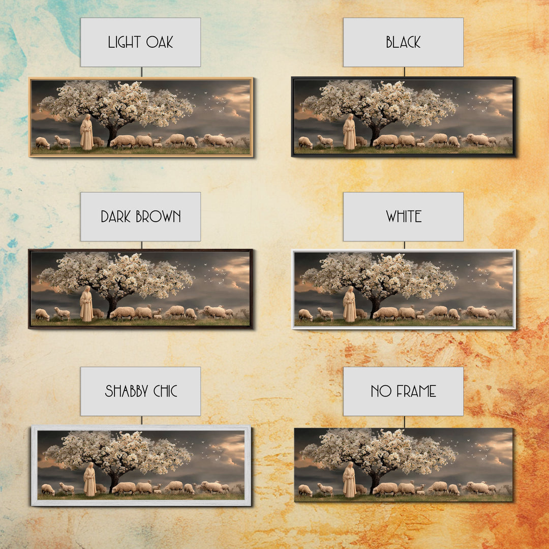 Gentle Orchard Calm, Framed Canvas Print, Christian Wall Art, Panoramic Painting, Jesus Art Print, Christian Christmas Art, Christian Canva