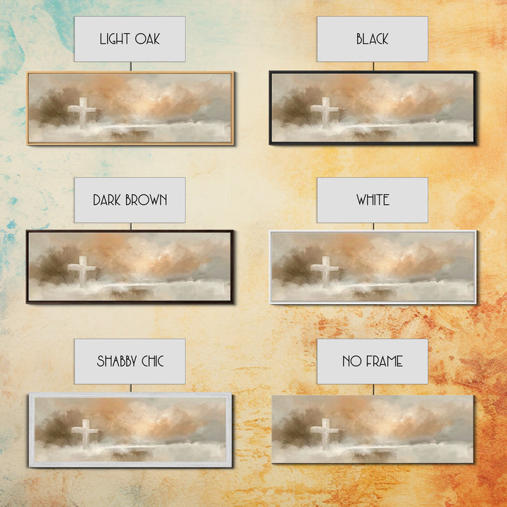 Morning Hope Cross, Framed Canvas Print, Christian Wall Art, Panoramic Print, Christian Painting, Christmas Art, Christian Art Canvas