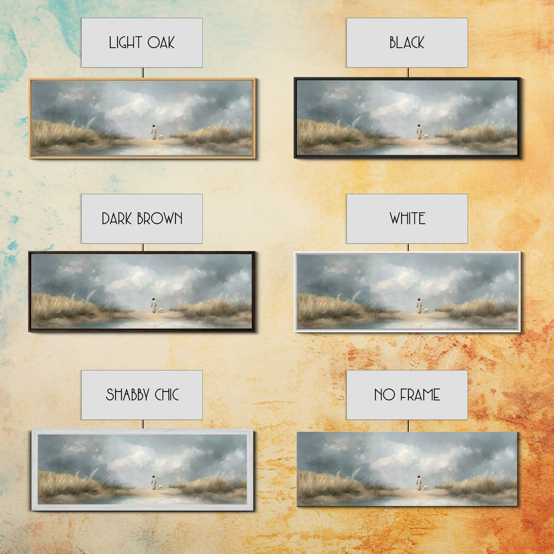 Gentle Shepherd Path – Framed Canvas Print – Christian Wall Art – Jesus Painting – Panoramic Art – Christian Art Canvas – Christian Christm