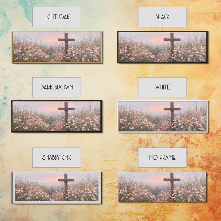 Silent Cross Meadow | Framed Canvas Print | Panoramic Wall Art | Christian Art Canvas | Subtle Christian Art | Christian Decor | Christmas