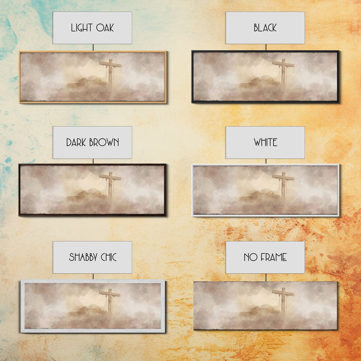 Worn Cross | Framed Canvas Print | Christian Art | Panoramic Painting | Christian Wall Art | Christian Art Canvas | Christian Artwork