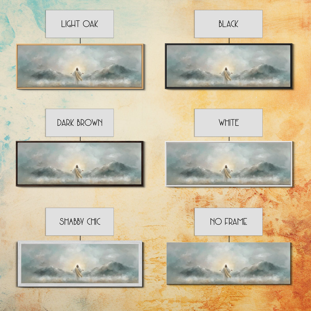 Radiant Summit Grace – Framed Canvas Print – Panoramic Art – Christian Wall Art – Jesus Painting – Christian Art Canvas