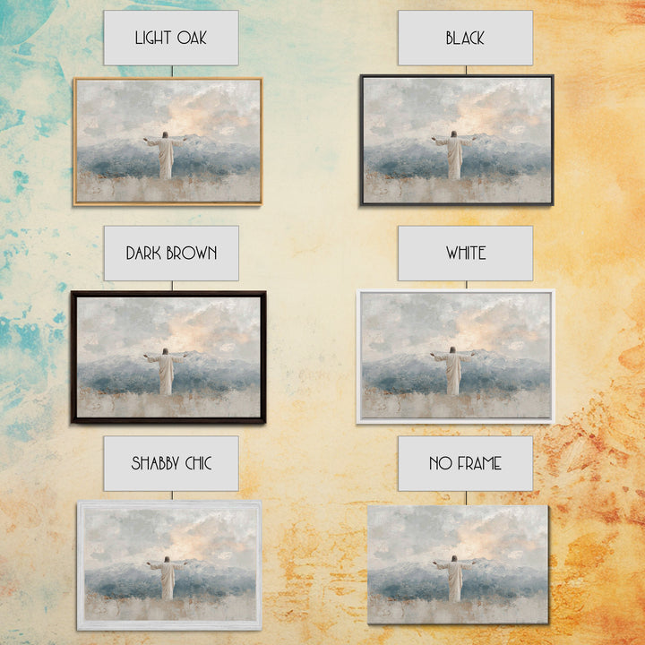 Mountain Dawn Savior – Framed Canvas Print – Christian Wall Art – Subtle Christian Art – Jesus Painting – Christian Art Canvas – Christian