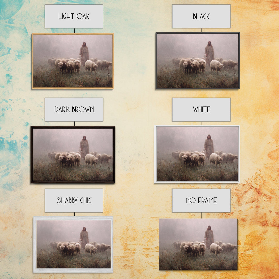 Misty Flock Dawn – Framed Canvas Print – Christian Paintings – Jesus Art Print – Pastoral Scenery – Modern Christian Art – Christian Wall A