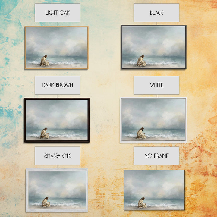 Quiet Sea Devotion, Framed Canvas Print, Christian Wall Art, Jesus Painting, Christian Art Canvas, Large Christian Art, Modern Christian Ar