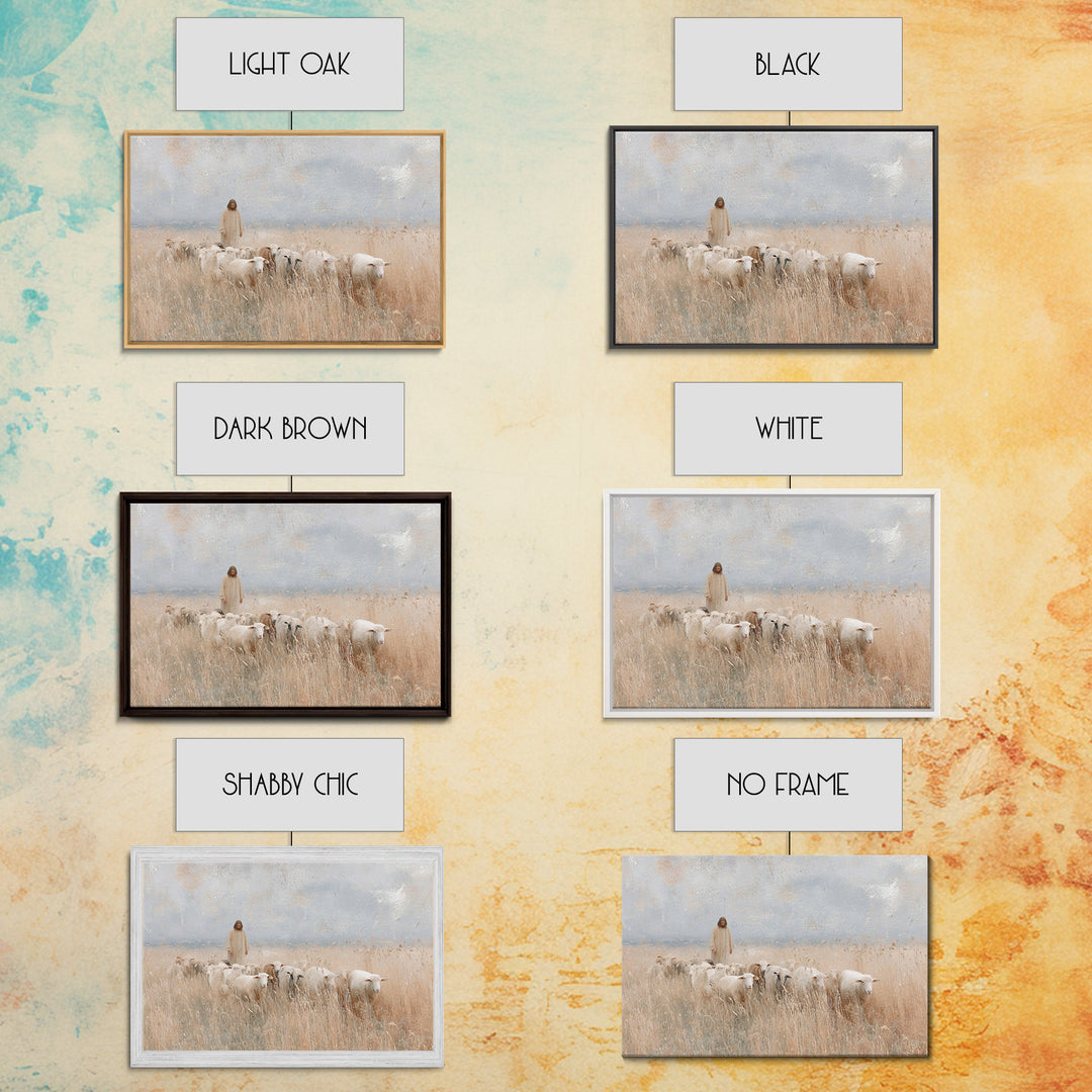 Golden Field Shepherd, Framed Canvas Print, Christian Art Canvas, Jesus Painting, Christian Wall Art, Christian Art Gift, Large Christian A