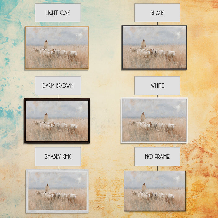 Golden Field Shepherd, Framed Canvas Print, Christian Art Canvas, Jesus Painting, Christian Wall Art, Christian Art Gift, Large Christian A