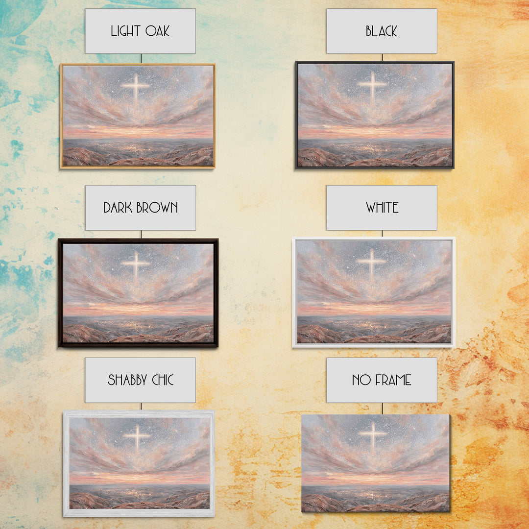 Heaven’s Cross Light – Framed Canvas Print – Christian Wall Art – Christian Art Canvas – Christmas Art – Christian Christmas Art – Subtle C