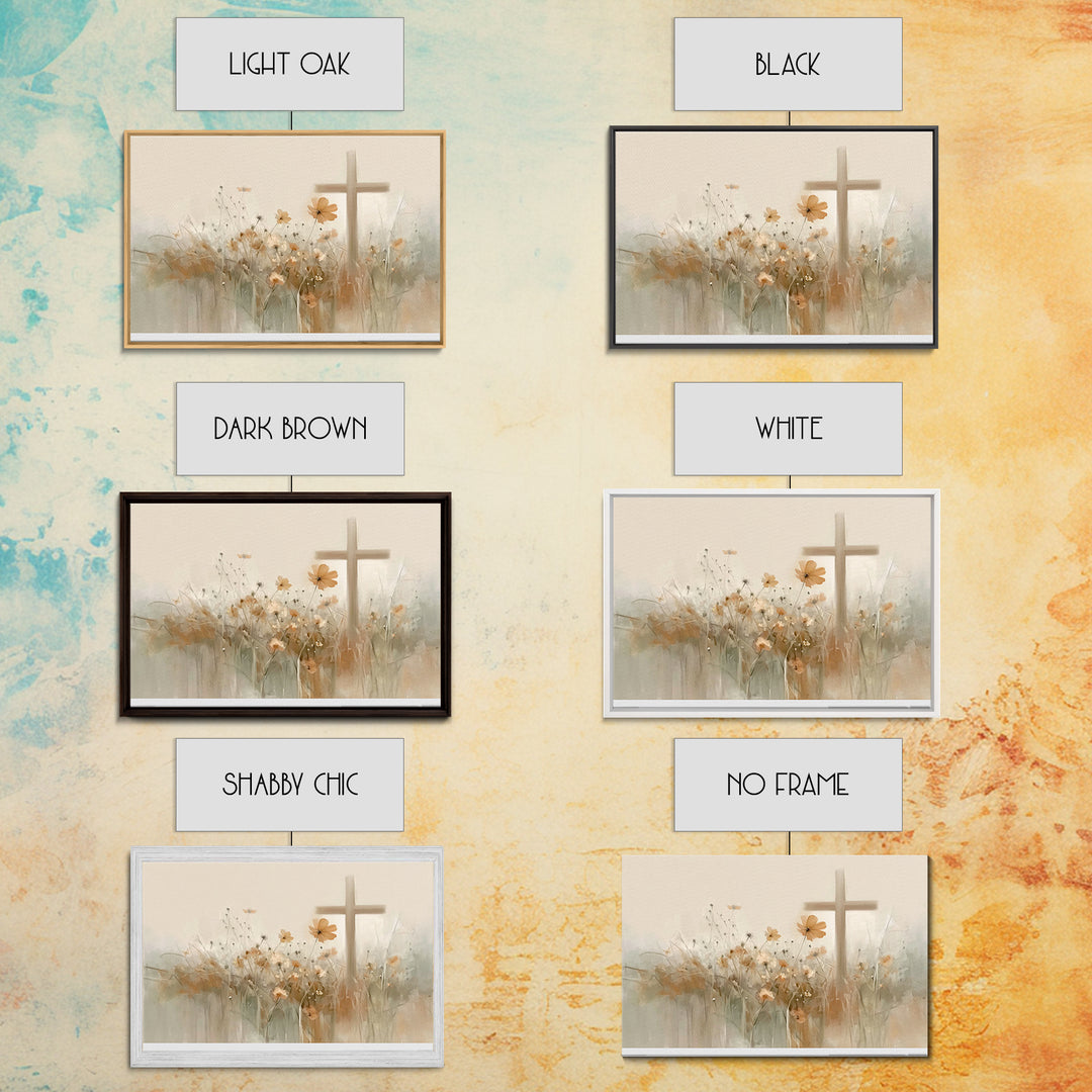Meadow Cross Hope - Framed Canvas Print - Christian Painting - Christian Art Canvas - Minimalist Christian Art - Christian Wall Art