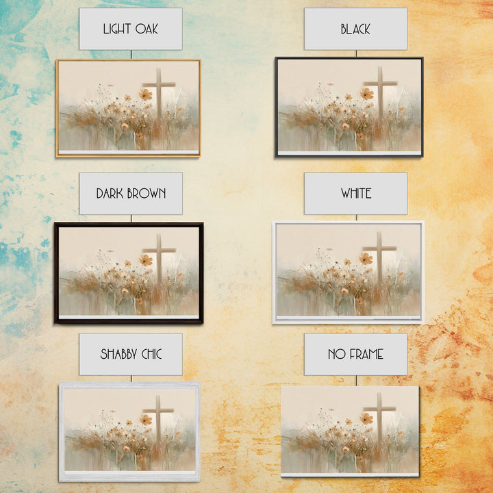 Meadow Cross Hope - Framed Canvas Print - Christian Painting - Christian Art Canvas - Minimalist Christian Art - Christian Wall Art