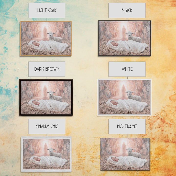 Heaven’s Gentle Lamb – Framed Canvas Print – Christian Art Canvas – Christian Wall Art – Christian Christmas Art – Christmas Art Prints