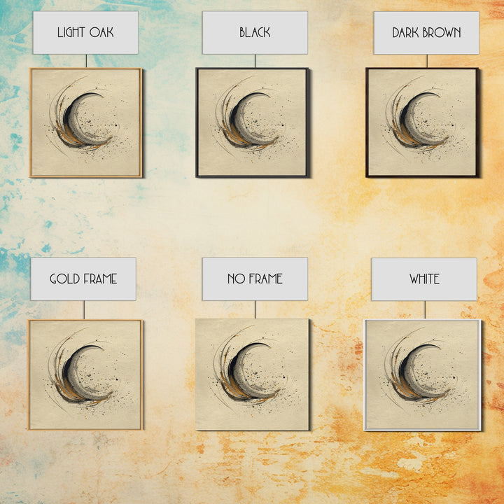 Crescent Moon Made from Elegant Ink Swashes Framed Canvas Print, Calligraphy Art, Japanese Decor, Living Room Decor, Script, CAL-1x1-21
