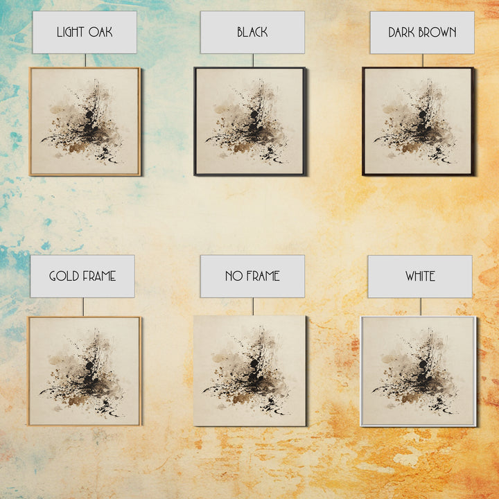 Ink Splatter and Long Brushstroke Composition Canvas Print, Calligraphy Art, Textured Painting, Living Room Decor, Script, CAL-1x1-88