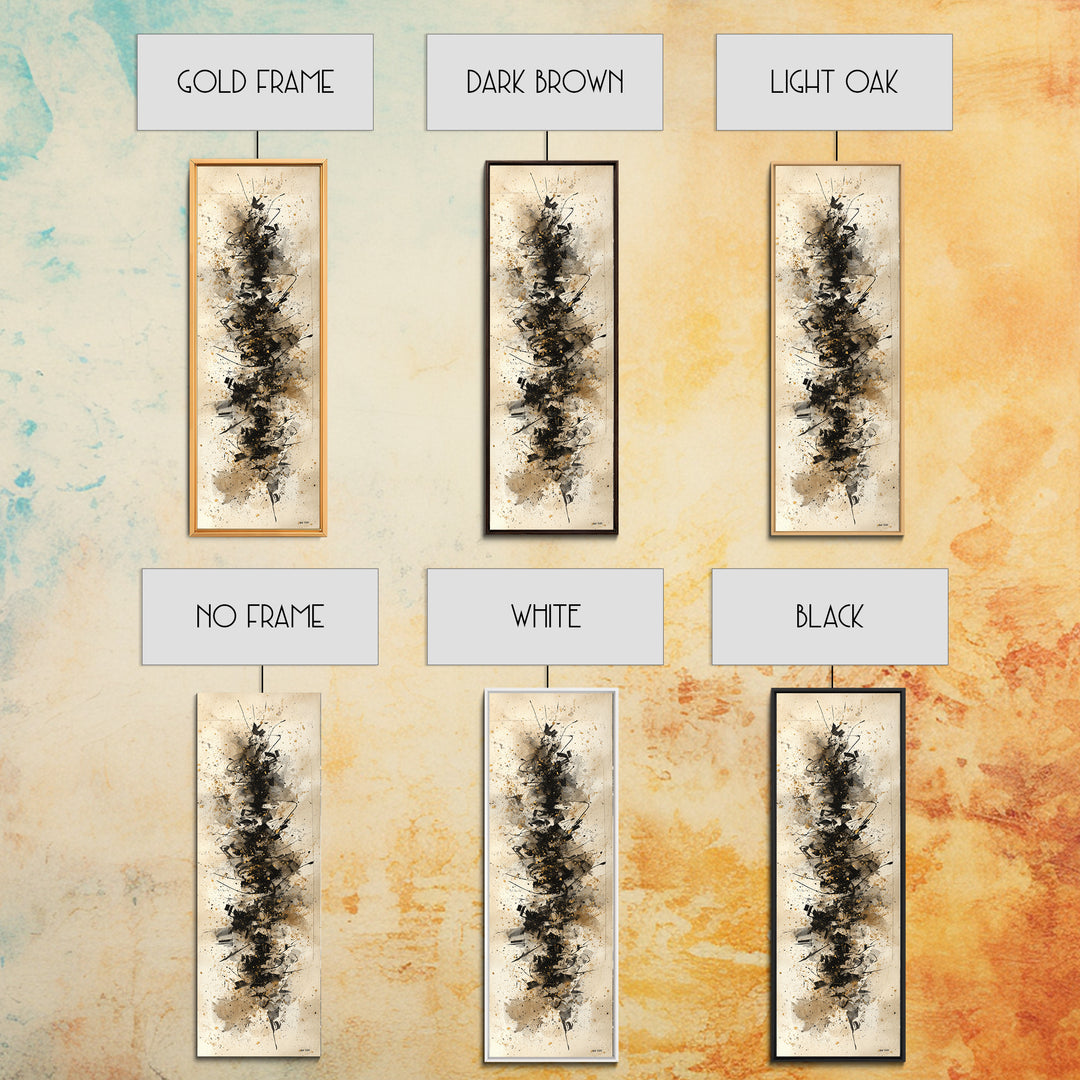 Monochrome Brush Alphabet Fragments as Abstract Texture Canvas Print, Calligraphy Art, Japanese Decor, Living Room Decor, CAL-1x3-49