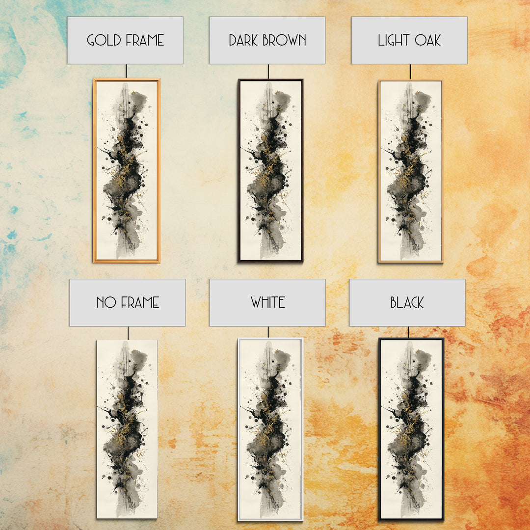 Ink Splatter and Long Brushstroke Composition Framed Canvas Print, Calligraphy Art, Home Decor, Living Room Decor, Script, CAL-1x3-52