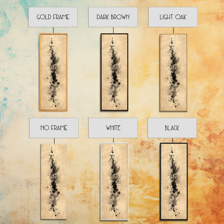 Ink Splatter and Long Brushstroke Composition Framed Canvas Print, Calligraphy Art, Calligraphy, Living Room Decor, Script, CAL-1x3-76