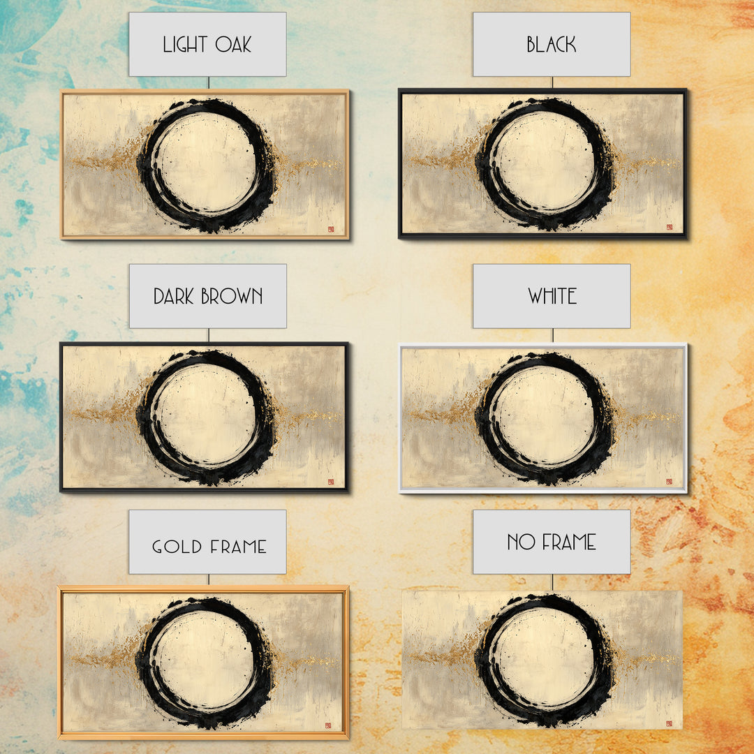 Japanese Brush Mark Circle Framed Canvas Print, Calligraphy Art, Printable Wall Art, Living Room Decor, Fine Art, Script, CAL-2x1-72