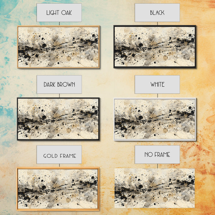 Ink Splatter and Long Brushstroke Composition Canvas Print, Calligraphy Art, Living Room Wall Art, Living Room Decor, Script, CAL-2x1-84
