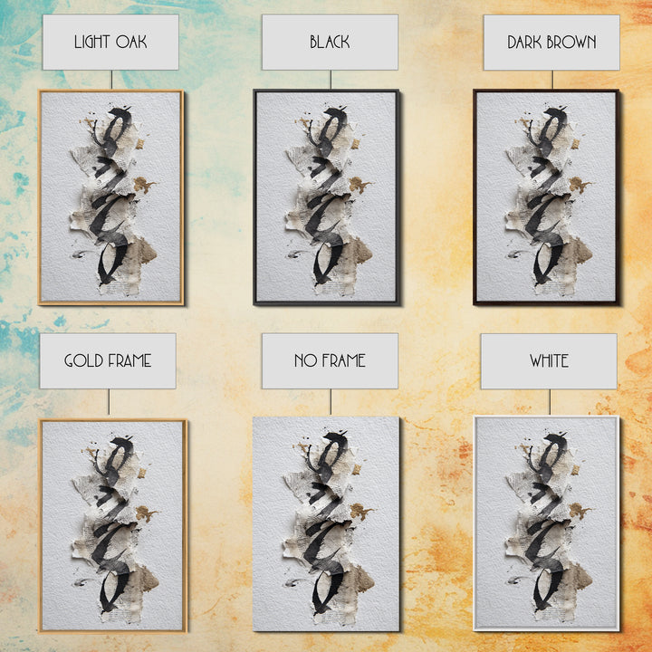 Monochrome Brush Alphabet Fragments as Abstract Texture Canvas Print, Calligraphy Art, Living Room Decor, Script, CAL-2x3-21