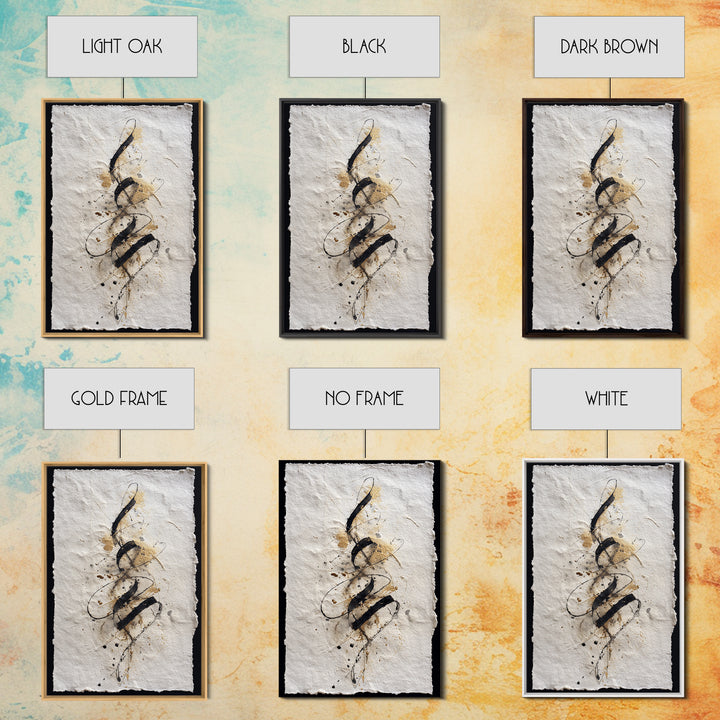 Gold Leaf Calligraphic Spiral on Plaster Surface Canvas Print, Calligraphy Art, Textured Painting, Living Room Decor, Script, CAL-2x3-22