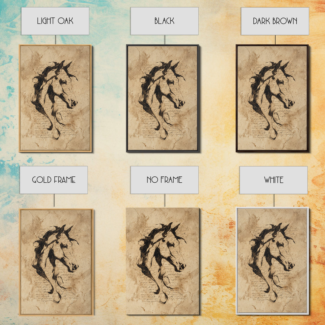 Calligraphic Horse Silhouette Made from One Line Framed Canvas Print, Calligraphy Art, Wall Art, Living Room Decor, Script, CAL-2x3-25