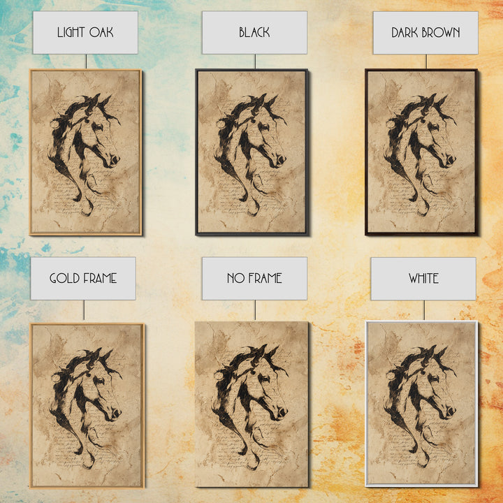 Calligraphic Horse Silhouette Made from One Line Framed Canvas Print, Calligraphy Art, Wall Art, Living Room Decor, Script, CAL-2x3-25