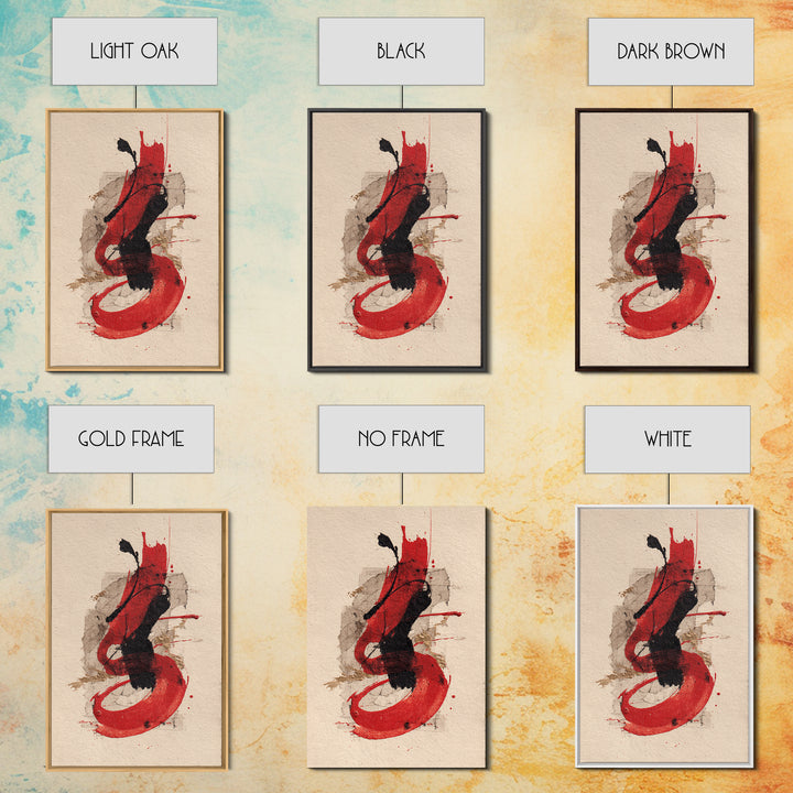 Bold Red Brushstroke Seal Abstraction Framed Canvas Print, Calligraphy Art, Watercolor Print, Living Room Decor, Script, CAL-2x3-3