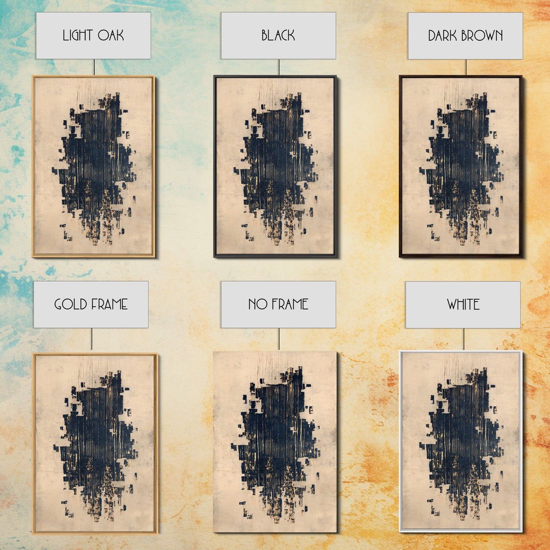 Layered Copper Ink Strokes on Dark Navy Framed Canvas Print, Calligraphy Art, Wall Art, Living Room Decor, Fine Art, Script, CAL-2x3-38