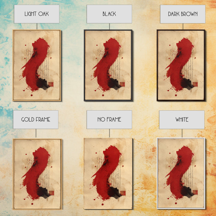Bold Red Brushstroke Seal Abstraction Framed Canvas Print, Calligraphy Art, Room Decor, Living Room Decor, Fine Art, Script, CAL-2x3-51