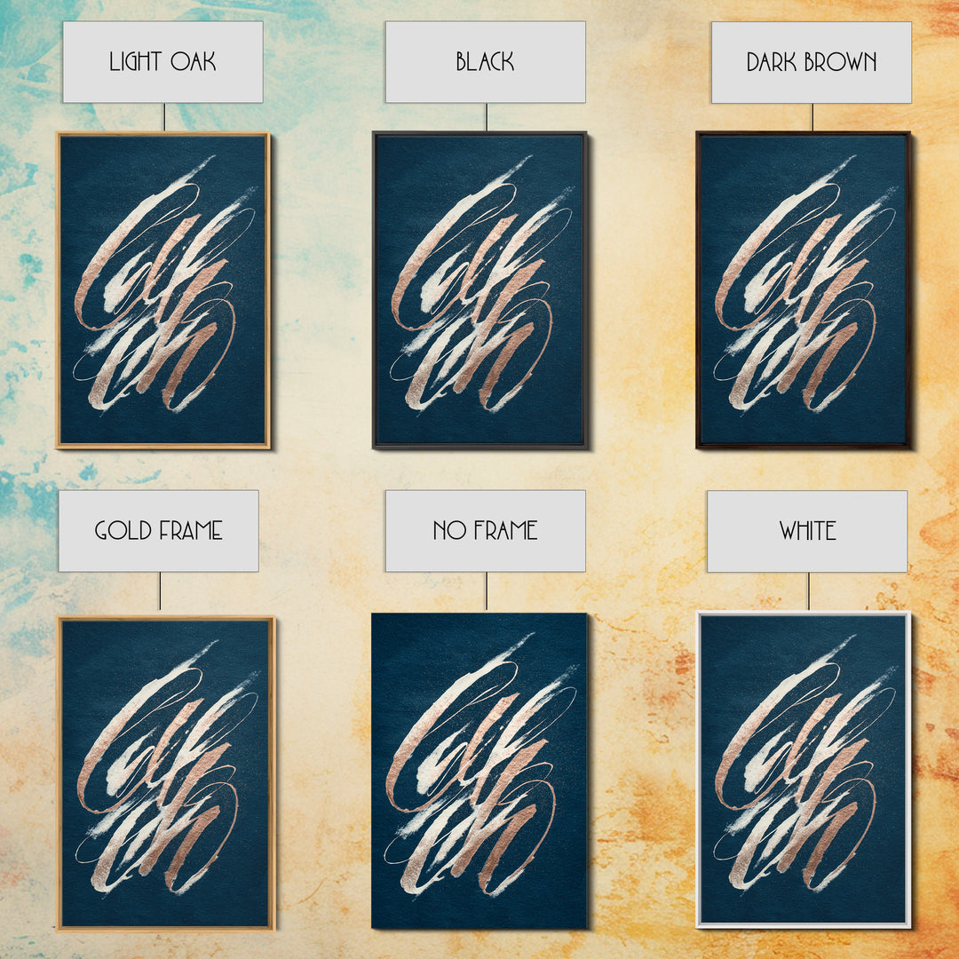 Layered Copper Ink Strokes on Dark Navy Canvas Print, Calligraphy Art, Prints, Living Room Decor, Script, Bedroom Wall Decor, CAL-2x3-62