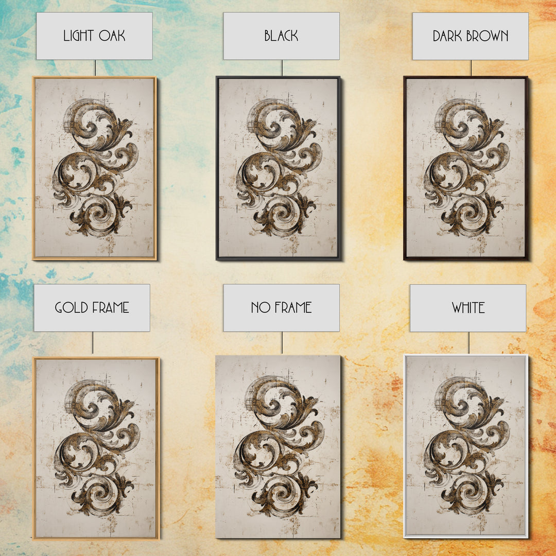 Baroque Scrollwork Made from Looping Pen Strokes Framed Canvas Print, Calligraphy Art, Printable, Living Room Decor, Script, CAL-2x3-68