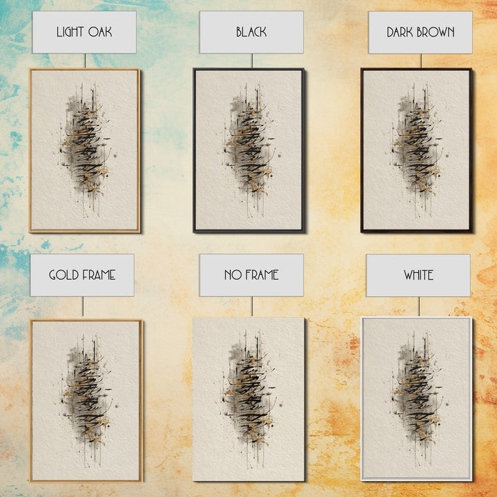 Abstract Gold Calligraphic Strokes on Ivory Paper Canvas Print, Calligraphy Art, Digital Prints, Living Room Decor, Script, CAL-2x3-82